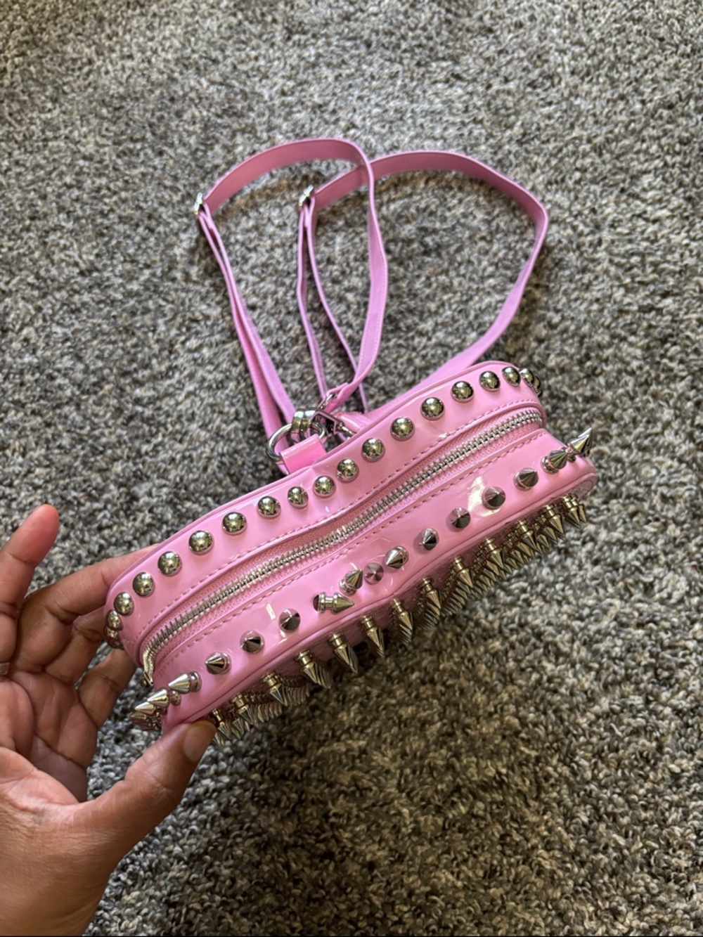Club Exx Dolls Kill bay pink studded backpack rave festival Coachella party hot - Picture 3 of 9